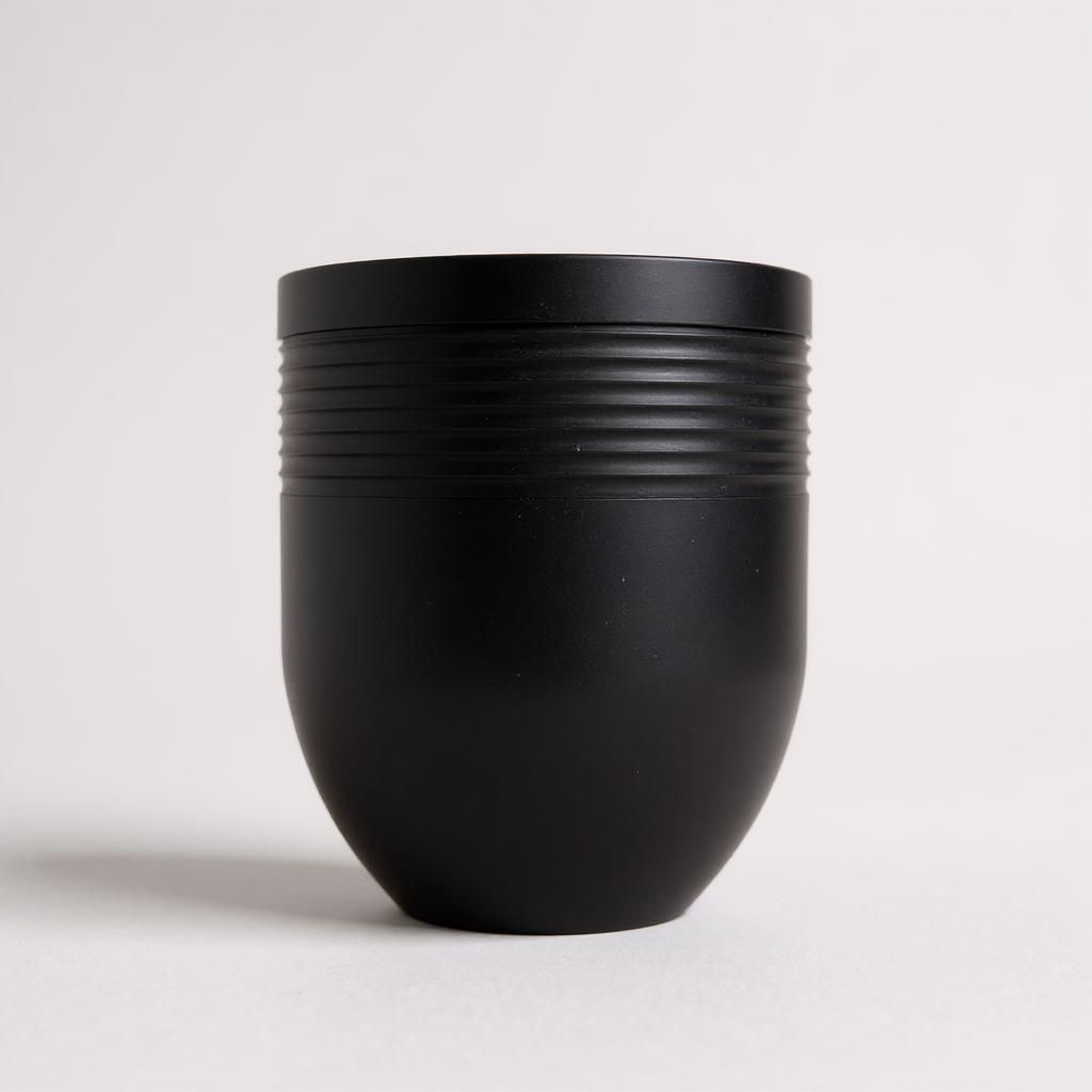 Black textured container on a light gray background