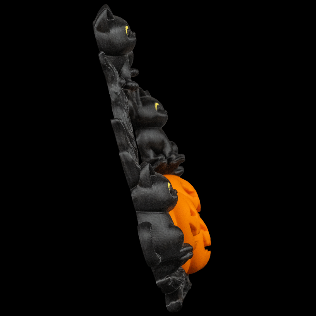 Decorative Halloween cat and pumpkin figure on a black background
