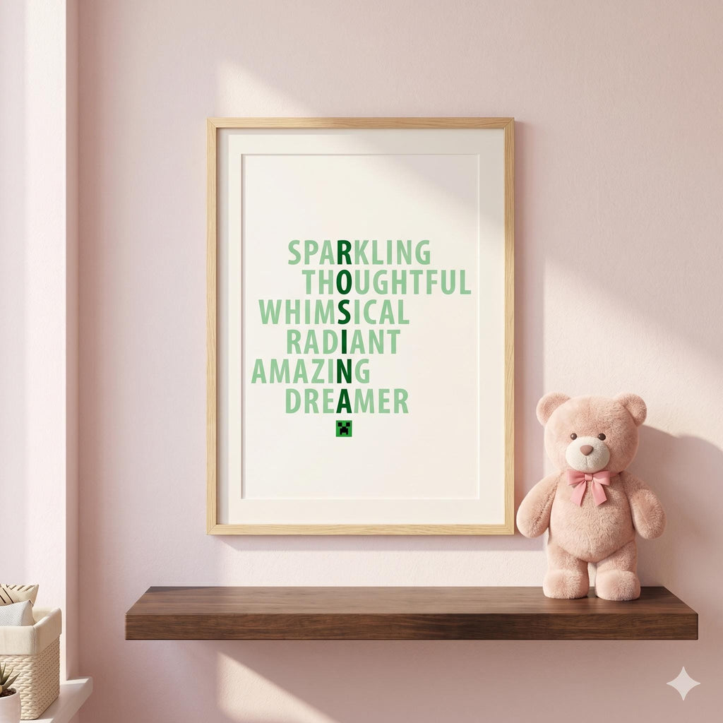 Personalised Acrostic Name Art Print, Minimalist Nursery Wall Decor