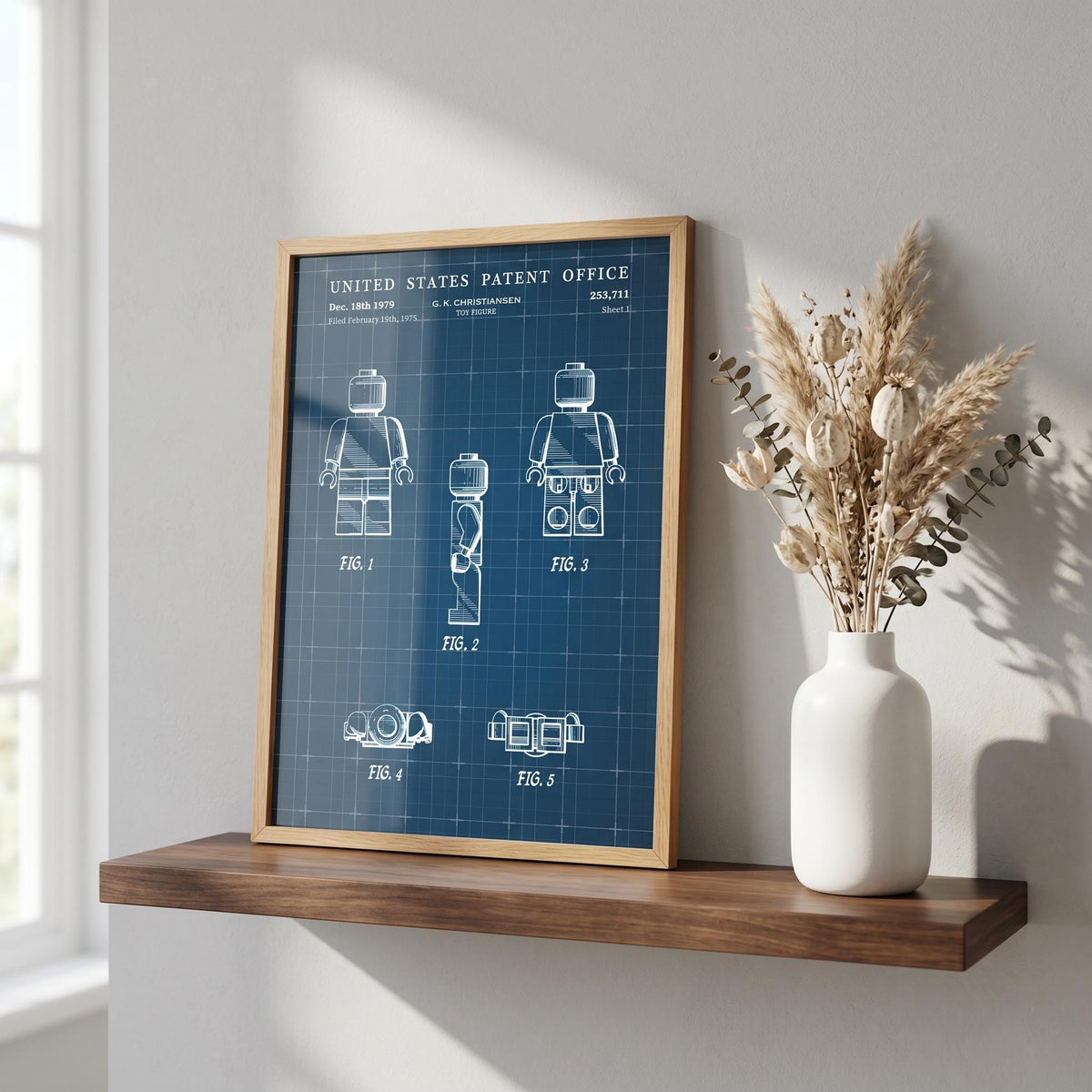 Toy figure patent print, sheet 1, in blueprint blue