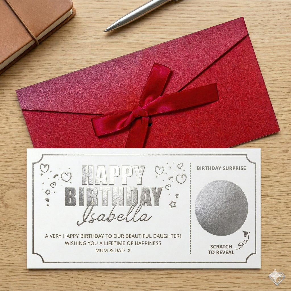 The same birthday scratch card in silver foil
