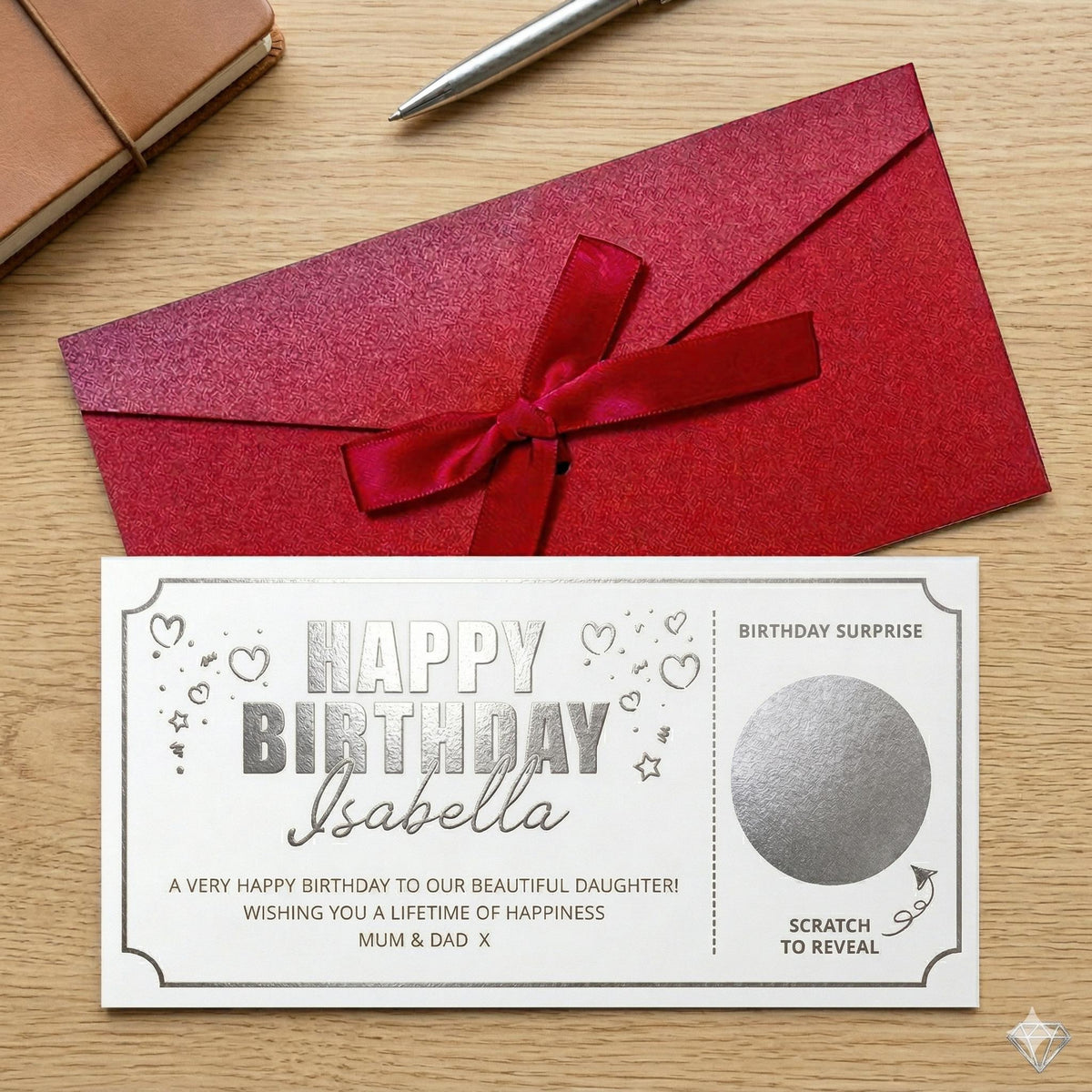 The same birthday scratch card in silver foil