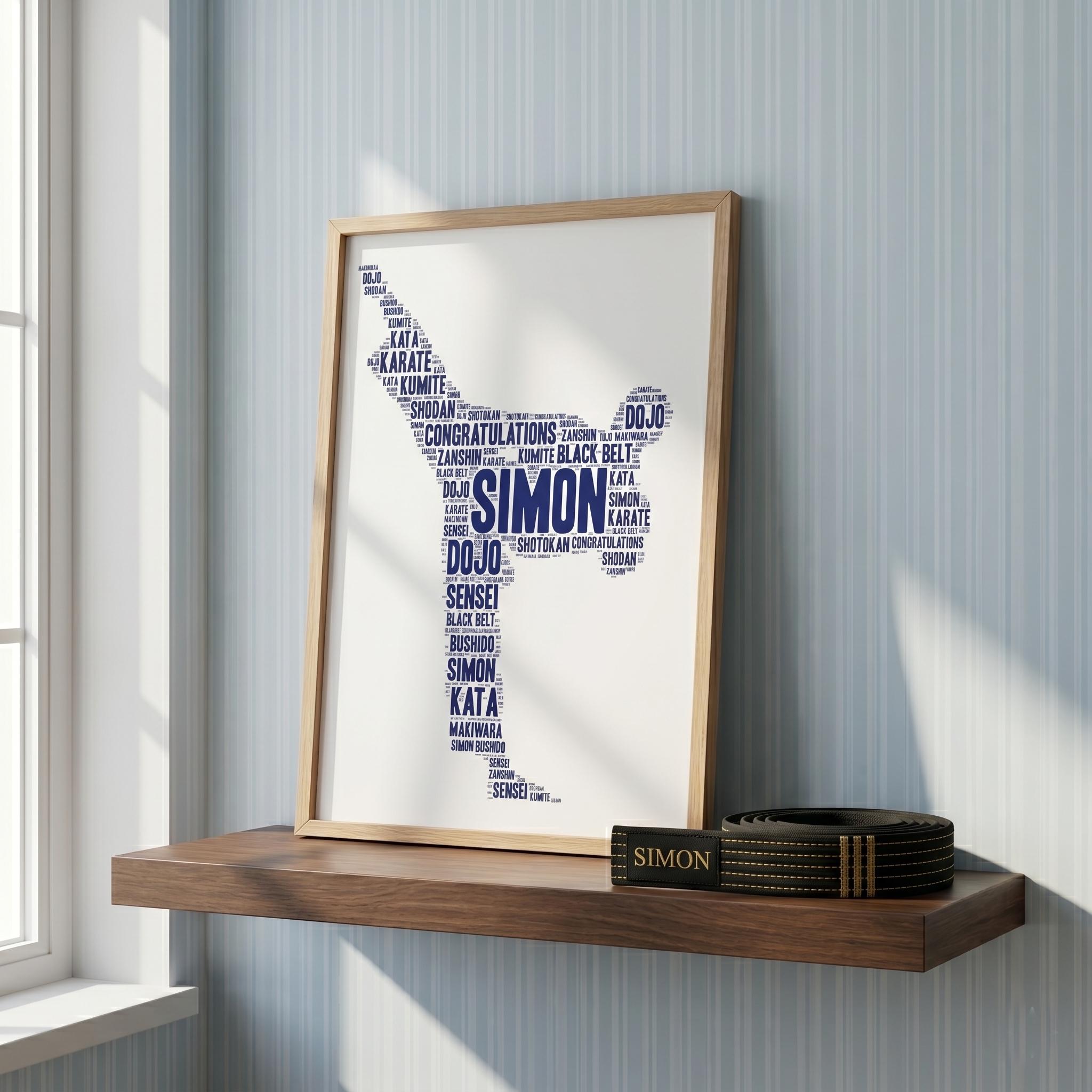 Personalised Karate Word Art Print – Custom Martial Arts Gift, Dojo Silhouette Keepsake