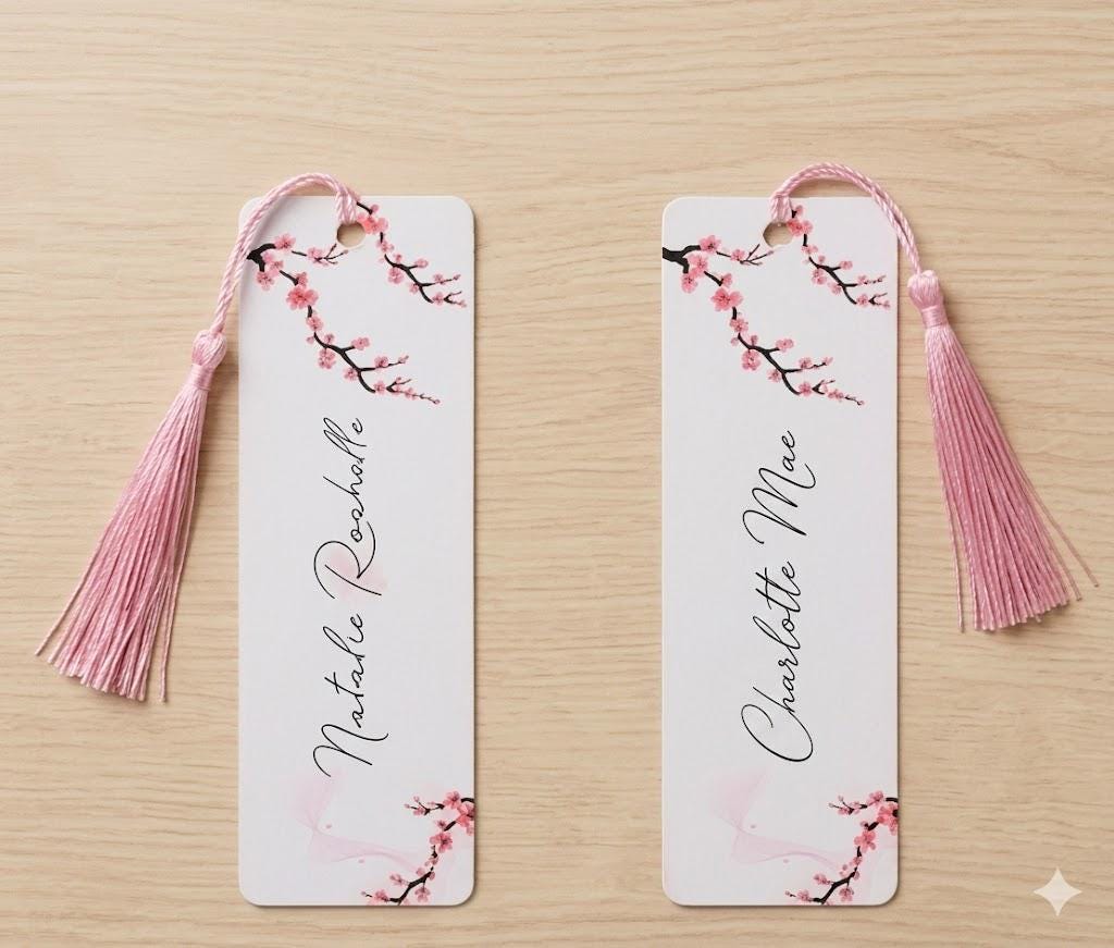 Personalized Cherry Blossom Bookmark, Custom Name Sakura Stationery, Floral Book Mark