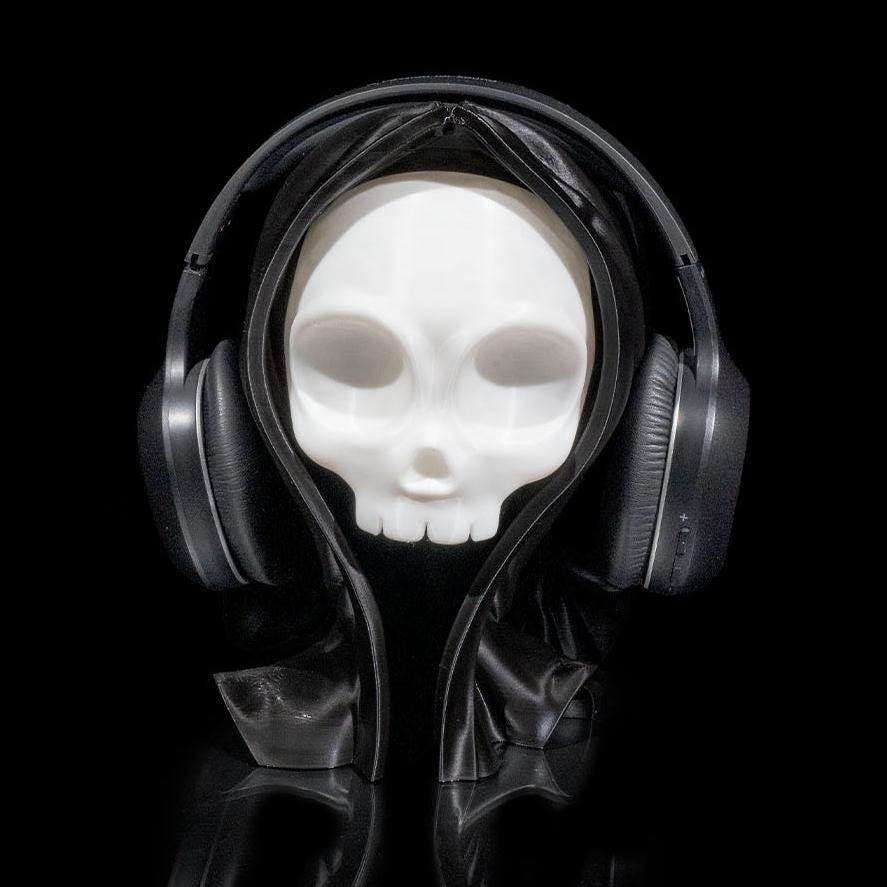 3D Printed Grinning Reaper Headphone Stand – Skull Desk Organizer