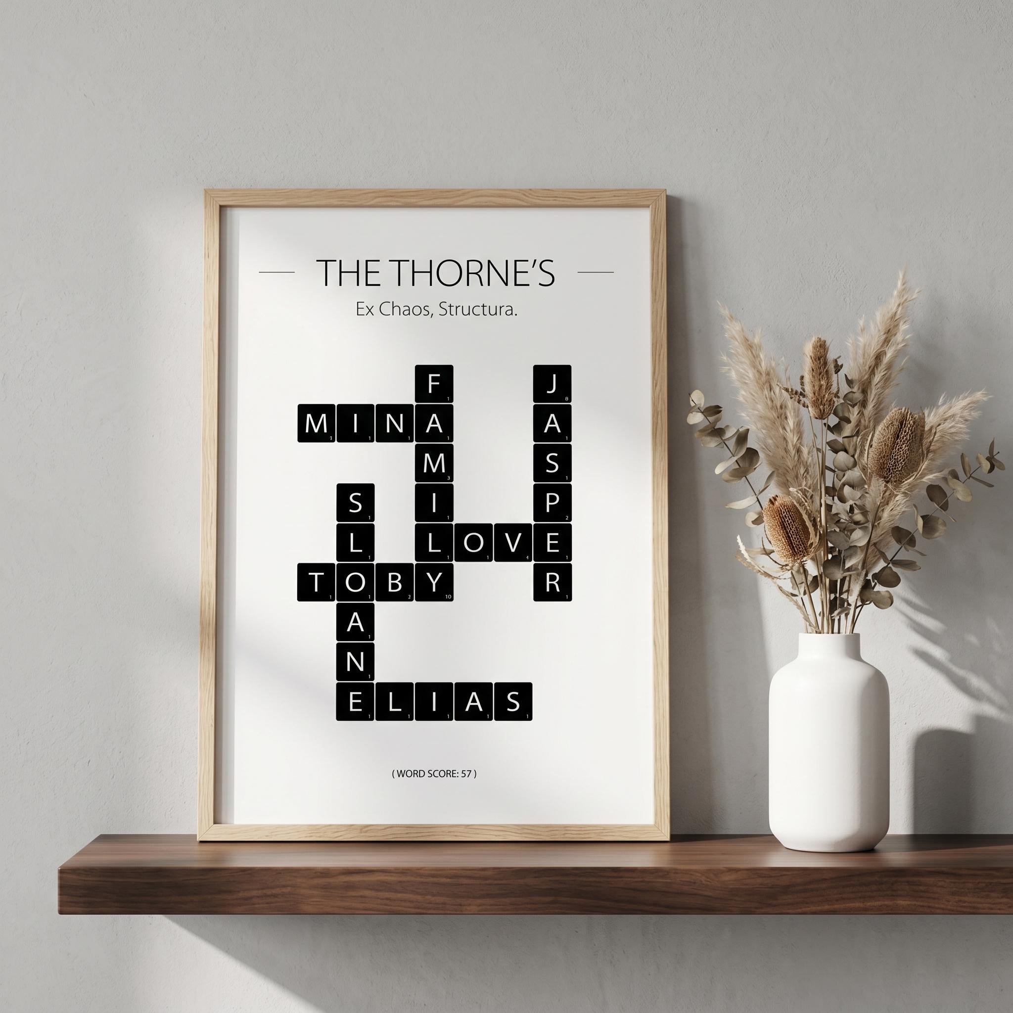 Personalised Family Scrabble Crossword Print, Custom Name Wall Art