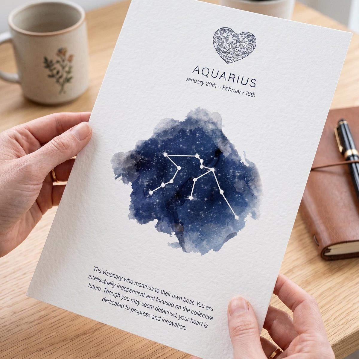 Hands holding the unframed Aquarius constellation print