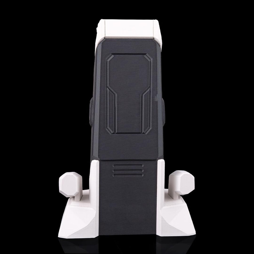 Empty sci-fi headset stand from the back