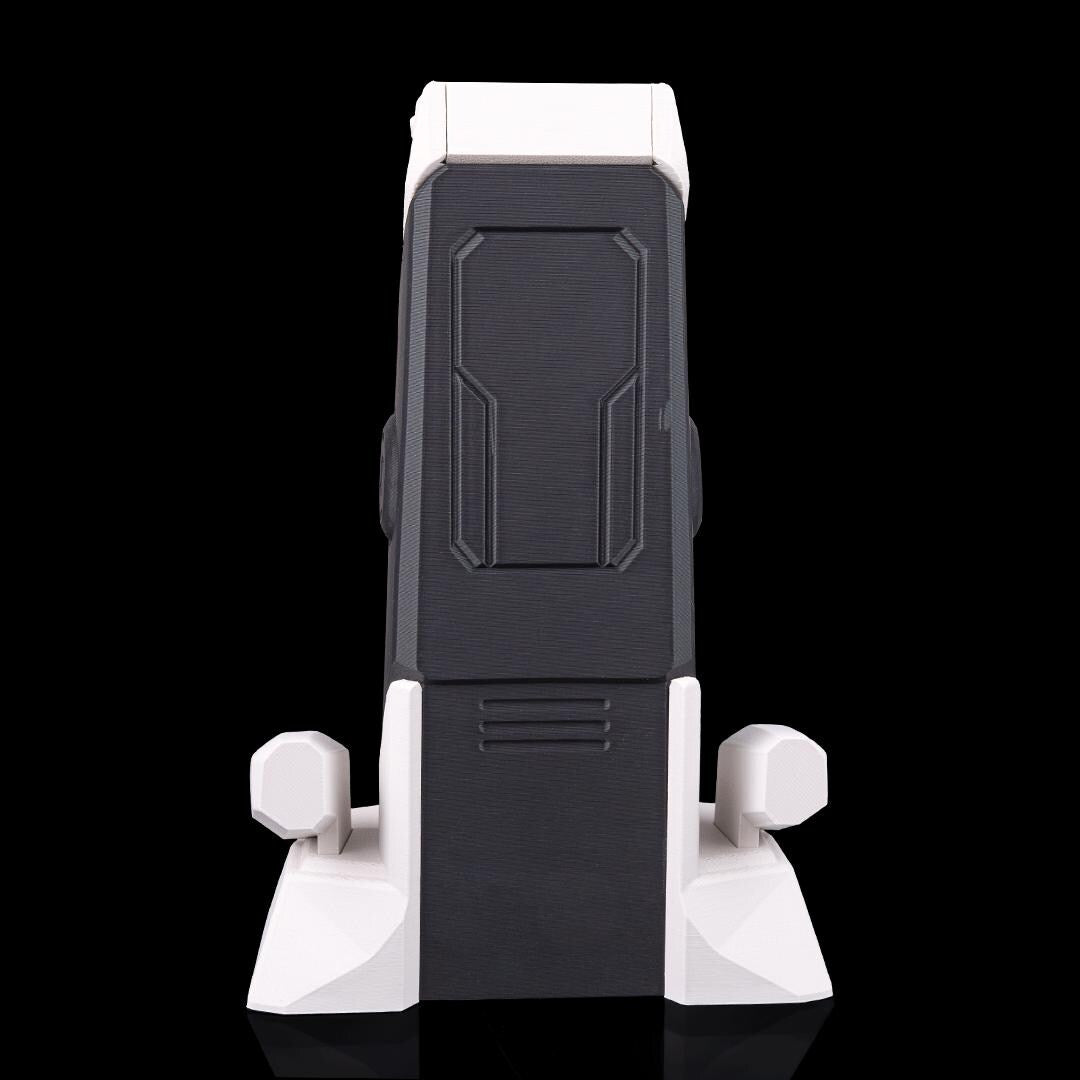 Empty sci-fi headset stand from the back
