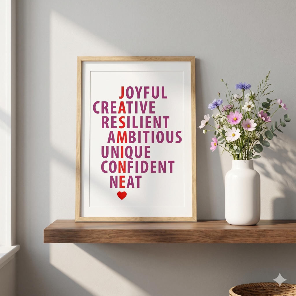 Personalised Acrostic Name Art Print, Minimalist Nursery Wall Decor