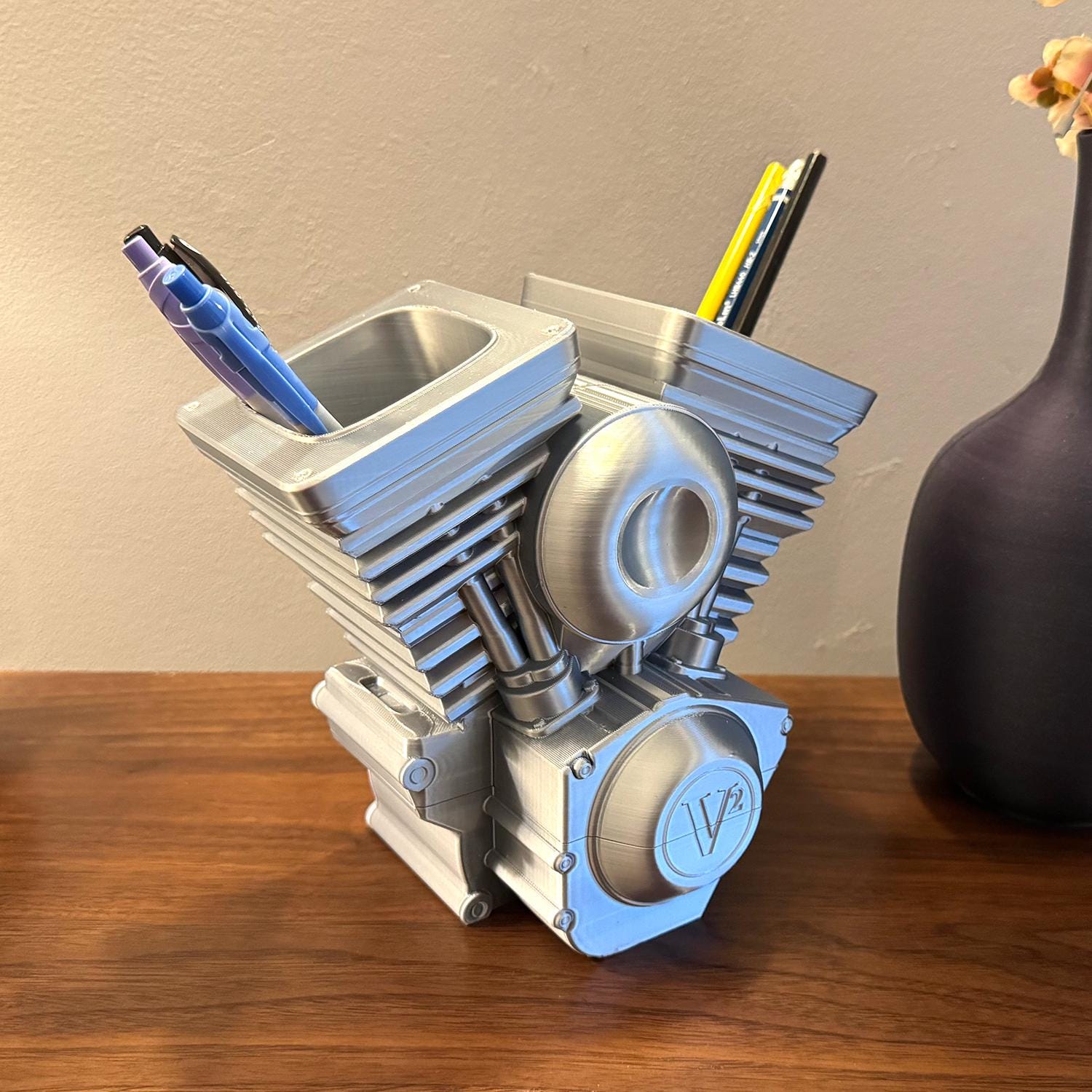 V Twin Engine Pen Holder – 3D Printed Garage Decor