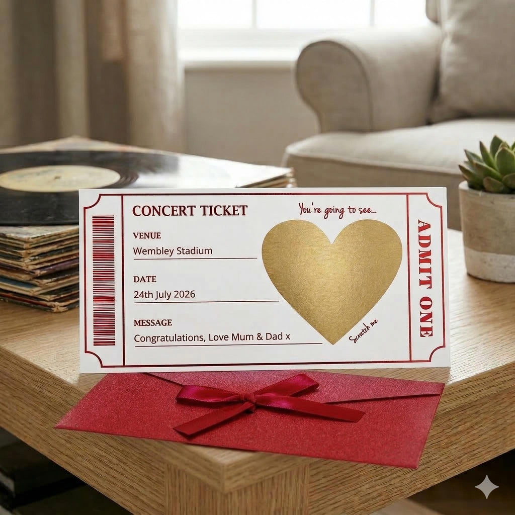 Personalised Concert Ticket Reveal Card | Surprise Gift for Music Lovers