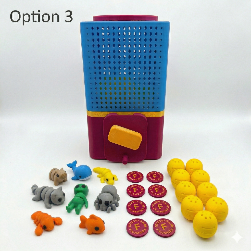 Colorful BONBON Vending Machine with various small figures and items on a white background