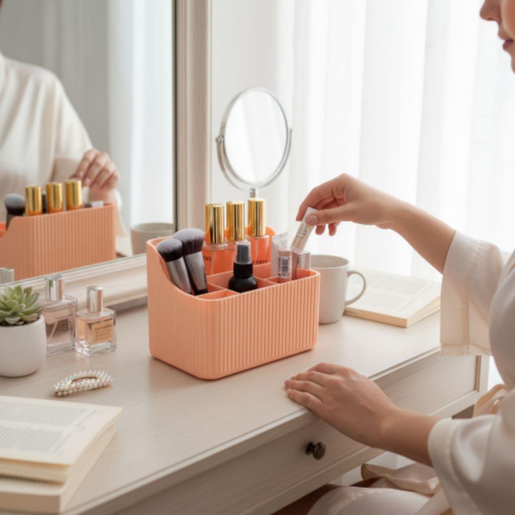 Ribbed Vanity Organiser | Luxury Six-Section Makeup & Skincare Storage