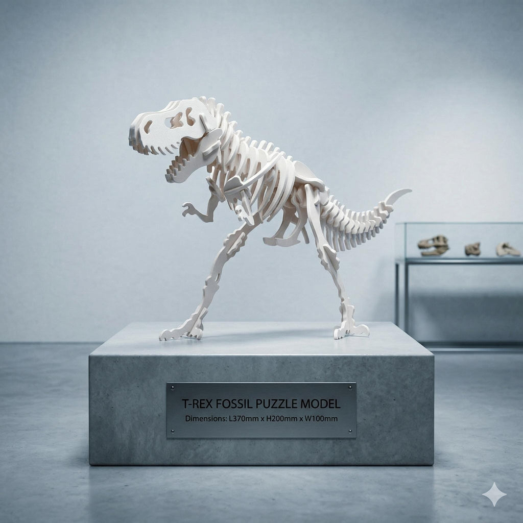 T-Rex skeleton puzzle on a display plinth
