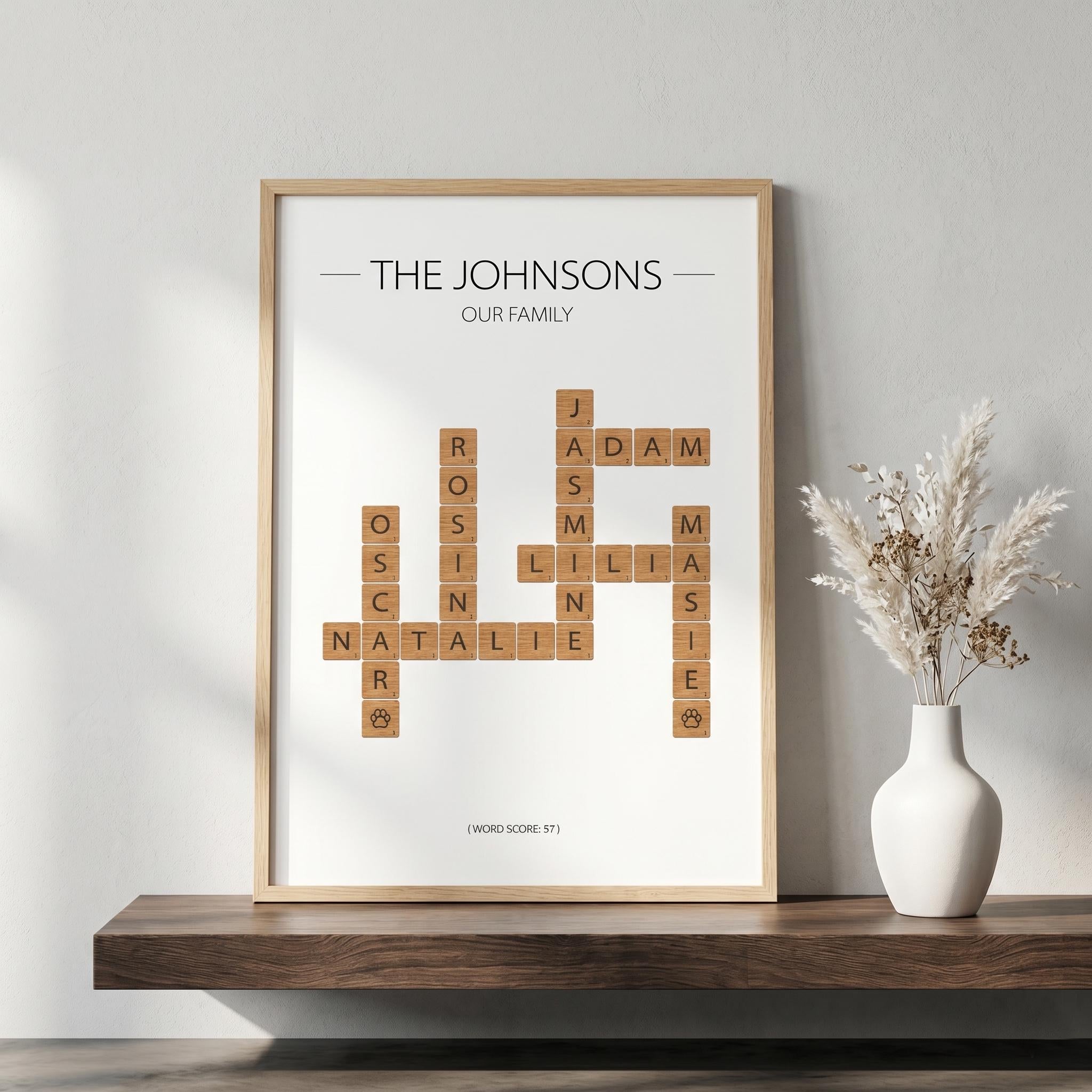Personalised Family Scrabble Crossword Print, Custom Name Wall Art