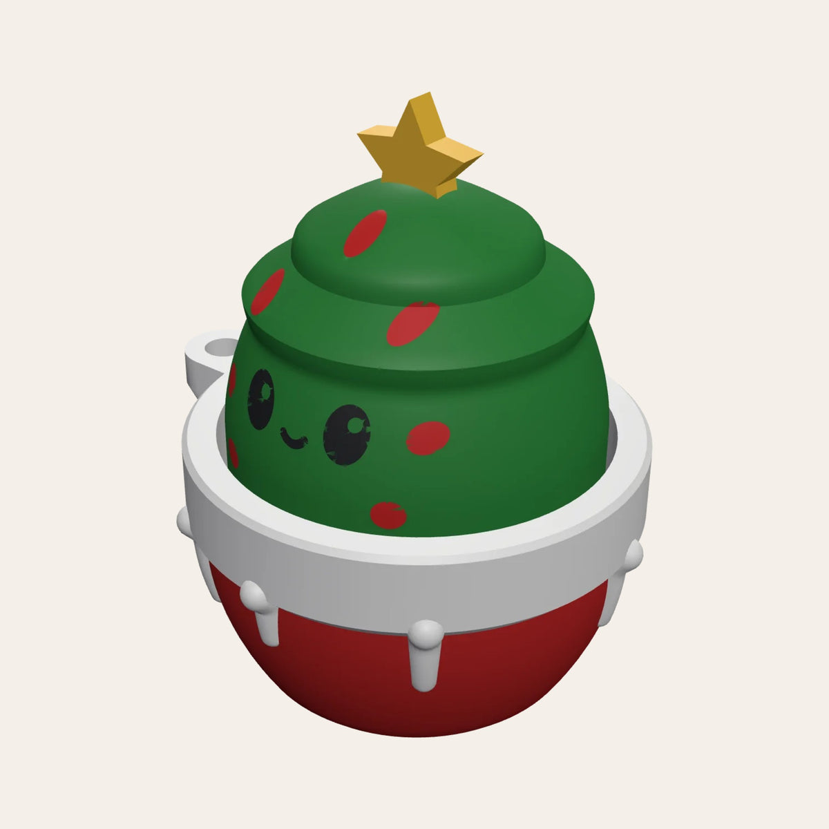 Christmas clicker fidget keyring: a cute Christmas tree peeping out of a red and white snowy pot