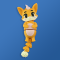 Yellow fox-shaped toy with a blue background