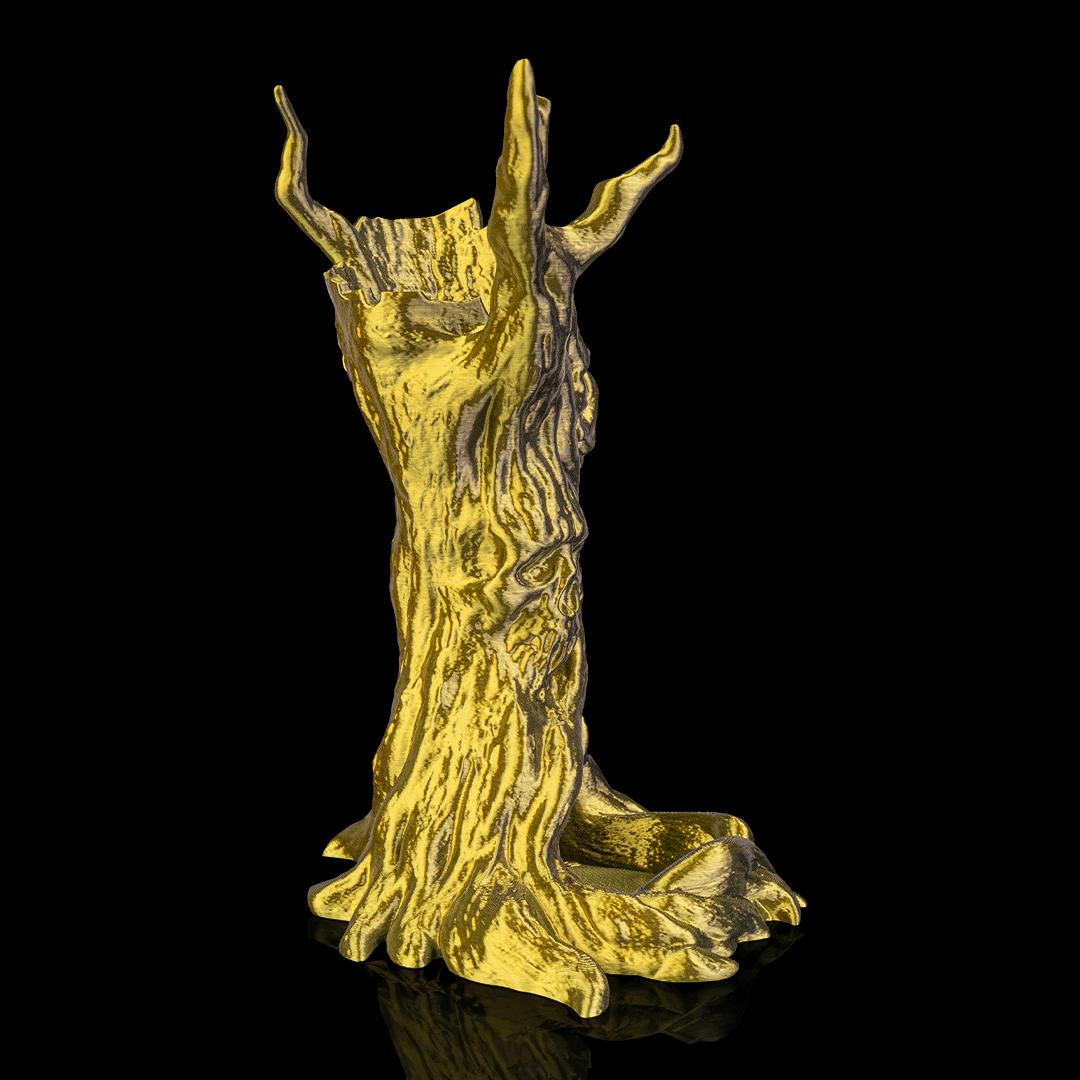 Dreadwood dice tower in gold from the side