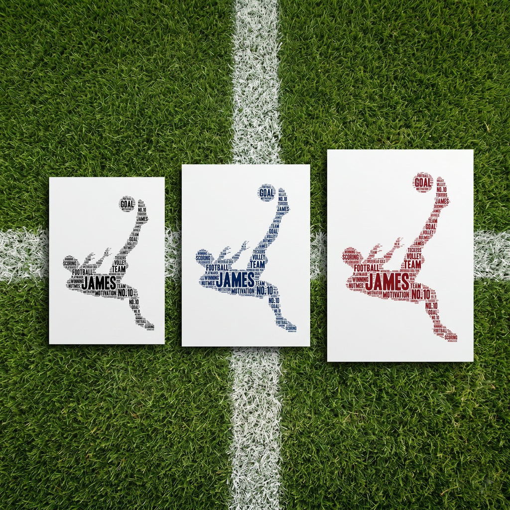 Personalised Football Word Art Print – Custom Player Silhouette Gift (Framed/Unframed)