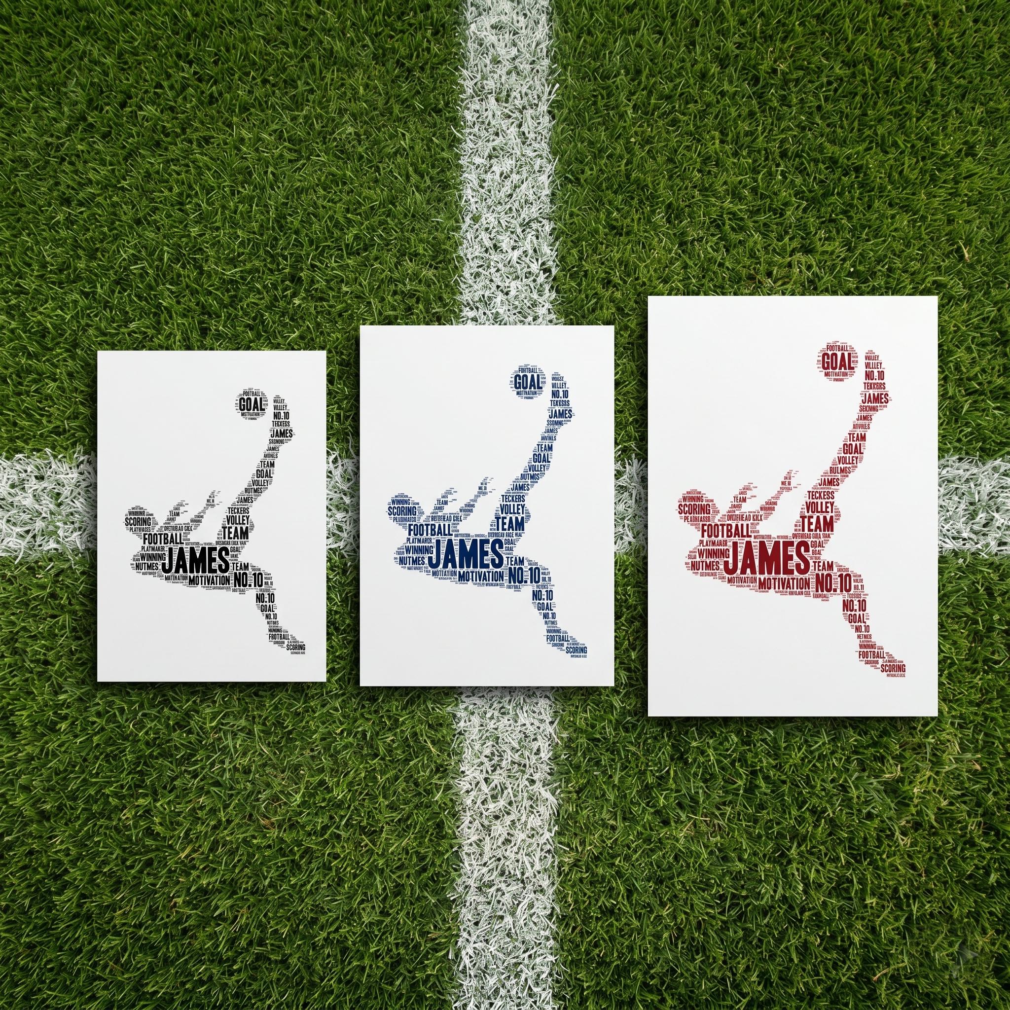 Personalised Football Word Art Print – Custom Player Silhouette Gift (Framed/Unframed)