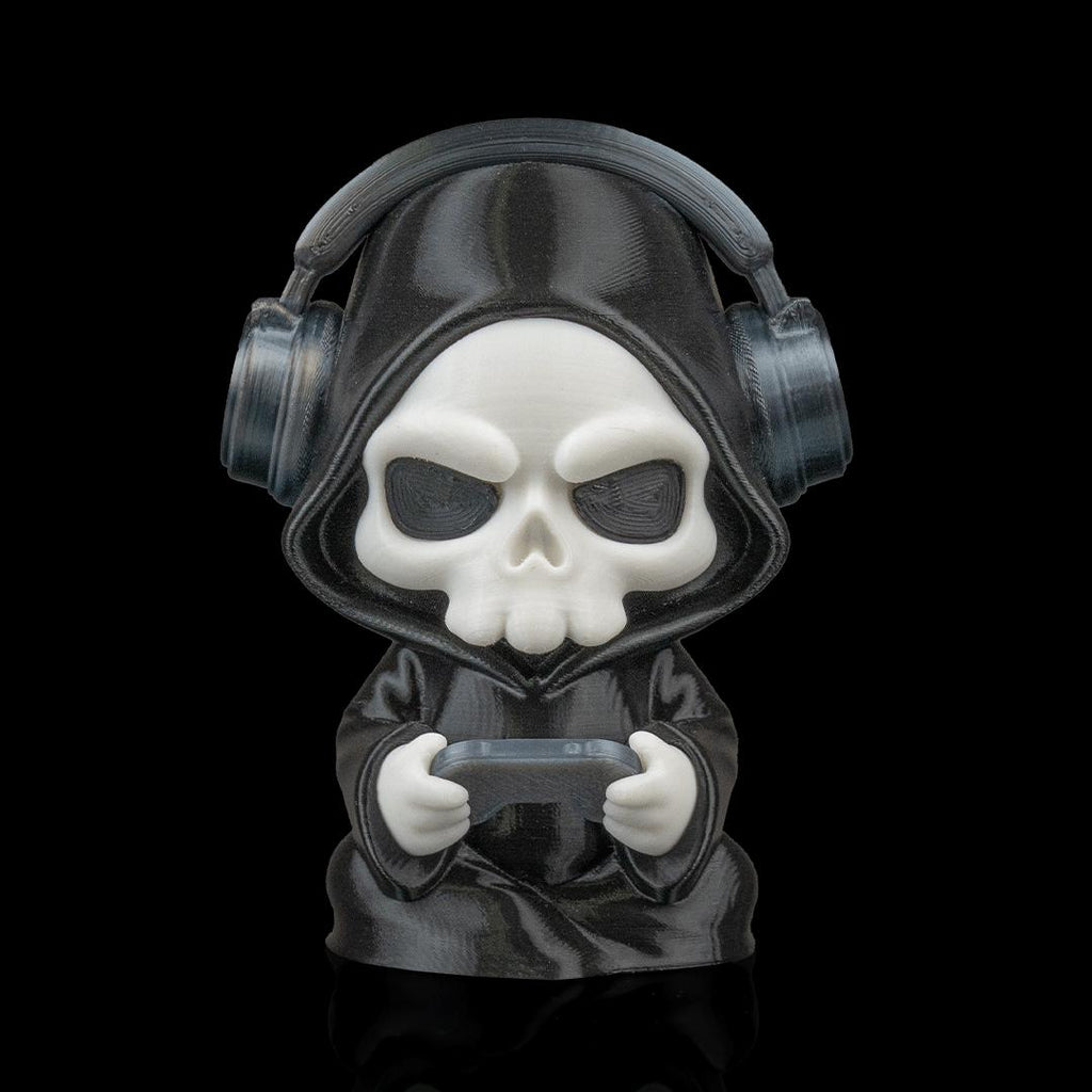 Gamer Grim Reaper figure with grey headphones
