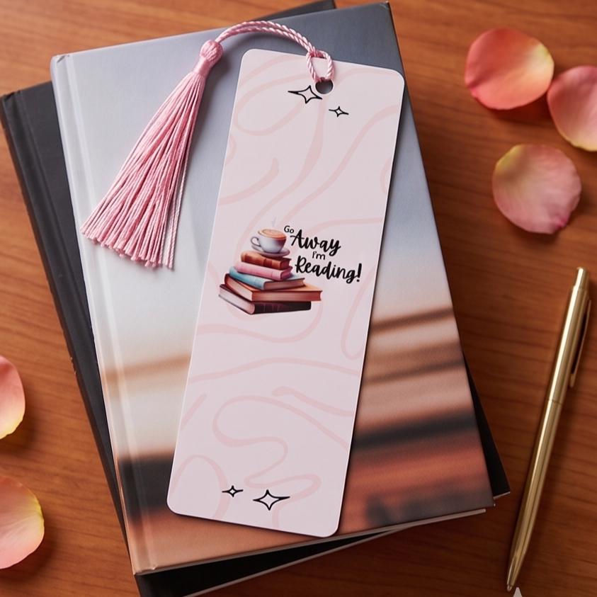 Go Away I'm Reading! Pink Laminated Bookmark with Tassel, Funny Book Lover Gift