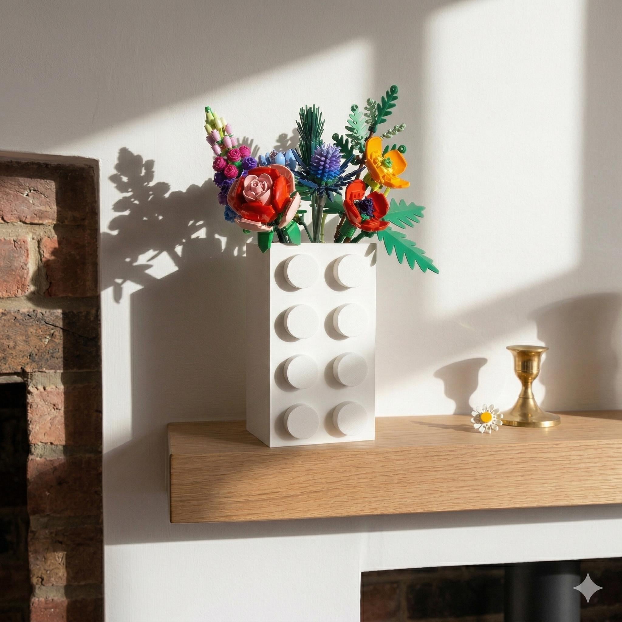 3D Printed Brick Vase | Retro Toy Inspired Modular Flower Pot, Desk Organizer