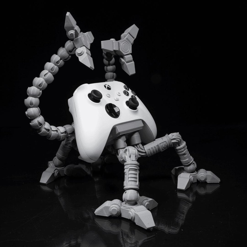 Mech controller stand from an angle, arms posed outwards
