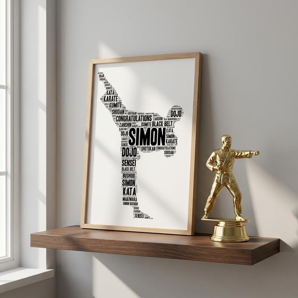 Personalised Karate Word Art Print – Custom Martial Arts Gift, Dojo Silhouette Keepsake