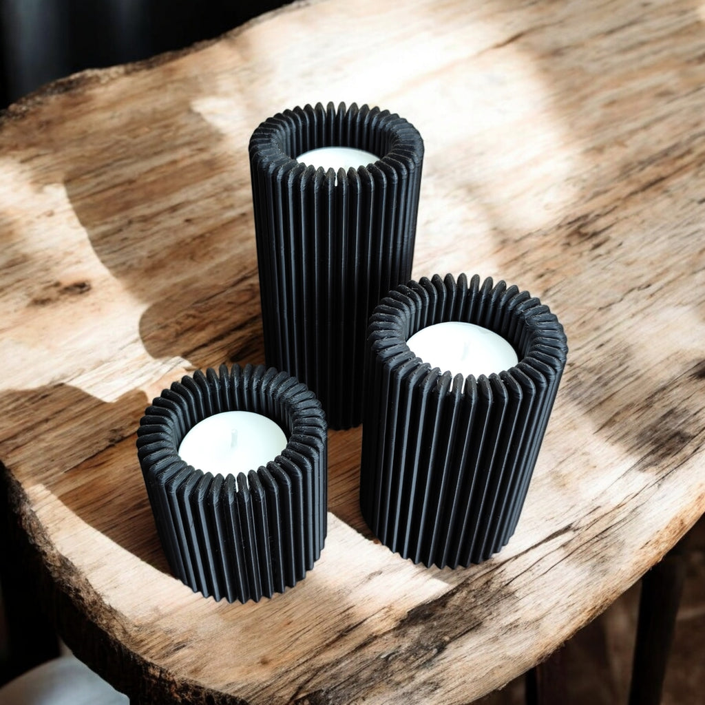 ribbed tealight holder set of 3 varying heights