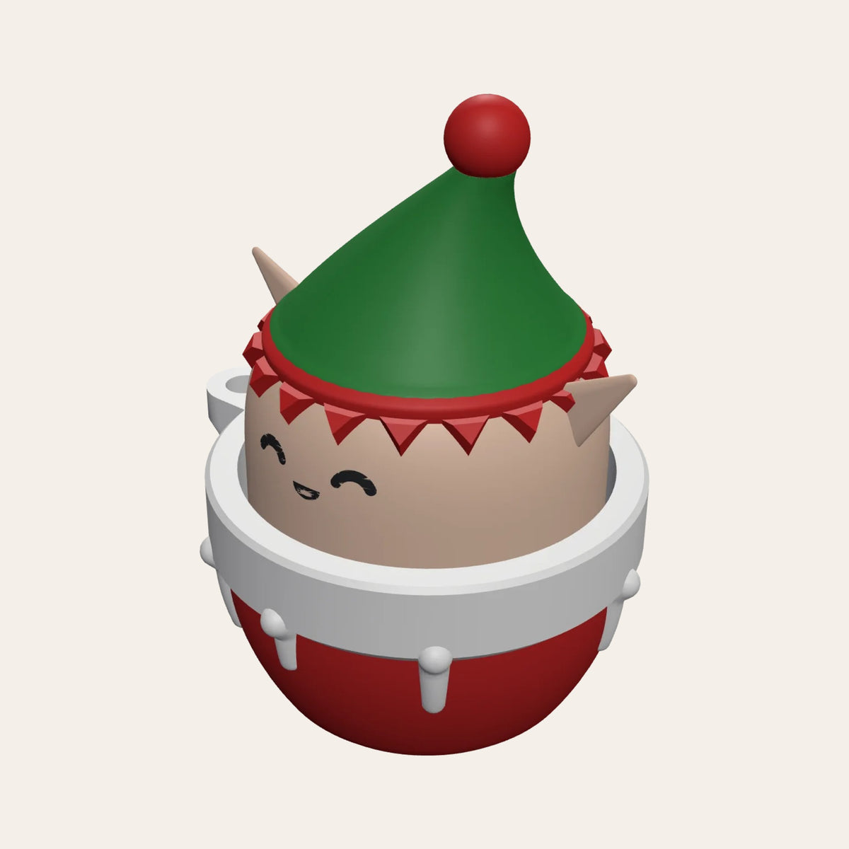 Christmas clicker fidget keyring: a cute elf peeping out of a red and white snowy pot