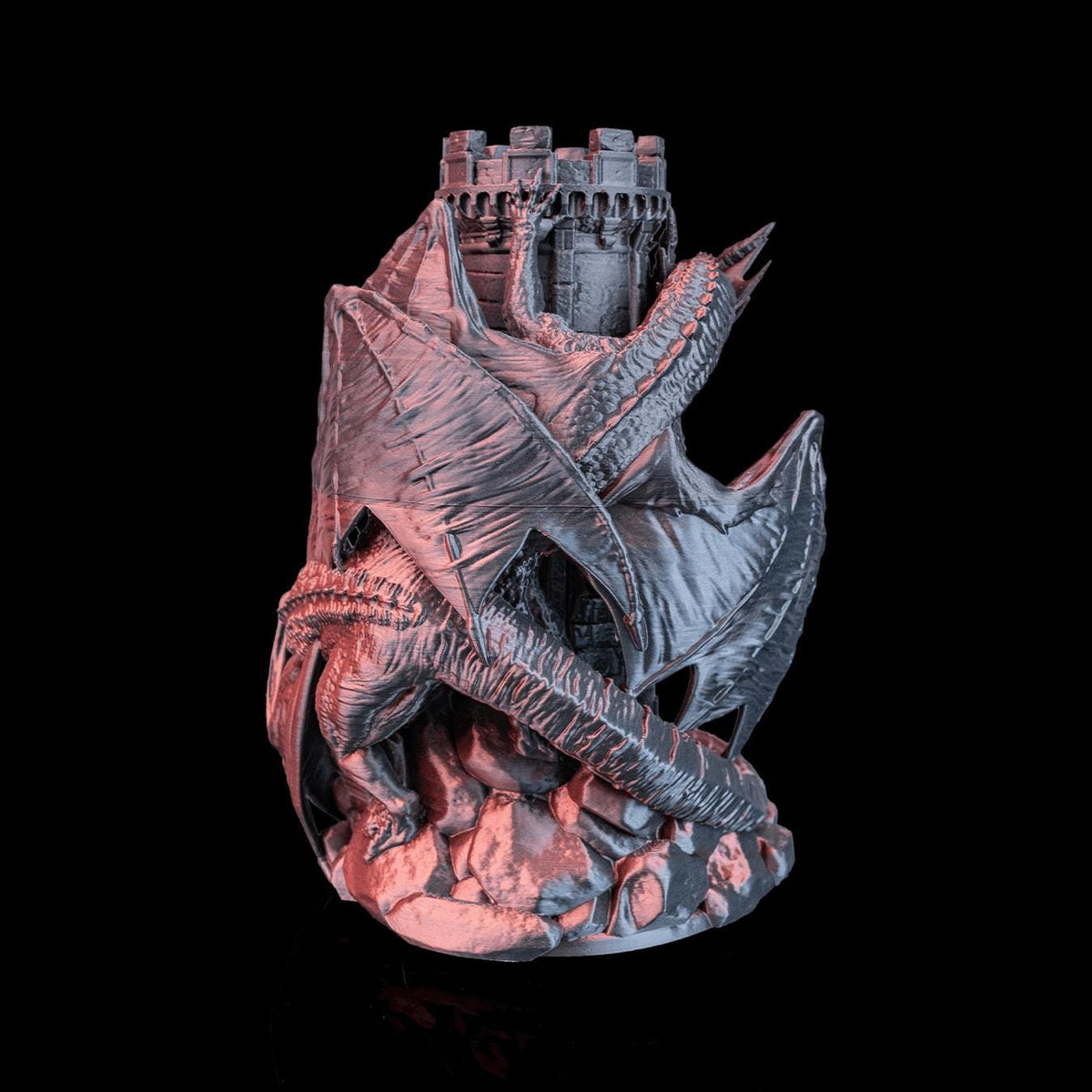 Twin Dragons dice tower from behind at an angle