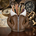 Leather Bomber Jacket Pen Holder – Aviator Desk Organizer, Pilot Biker Gift