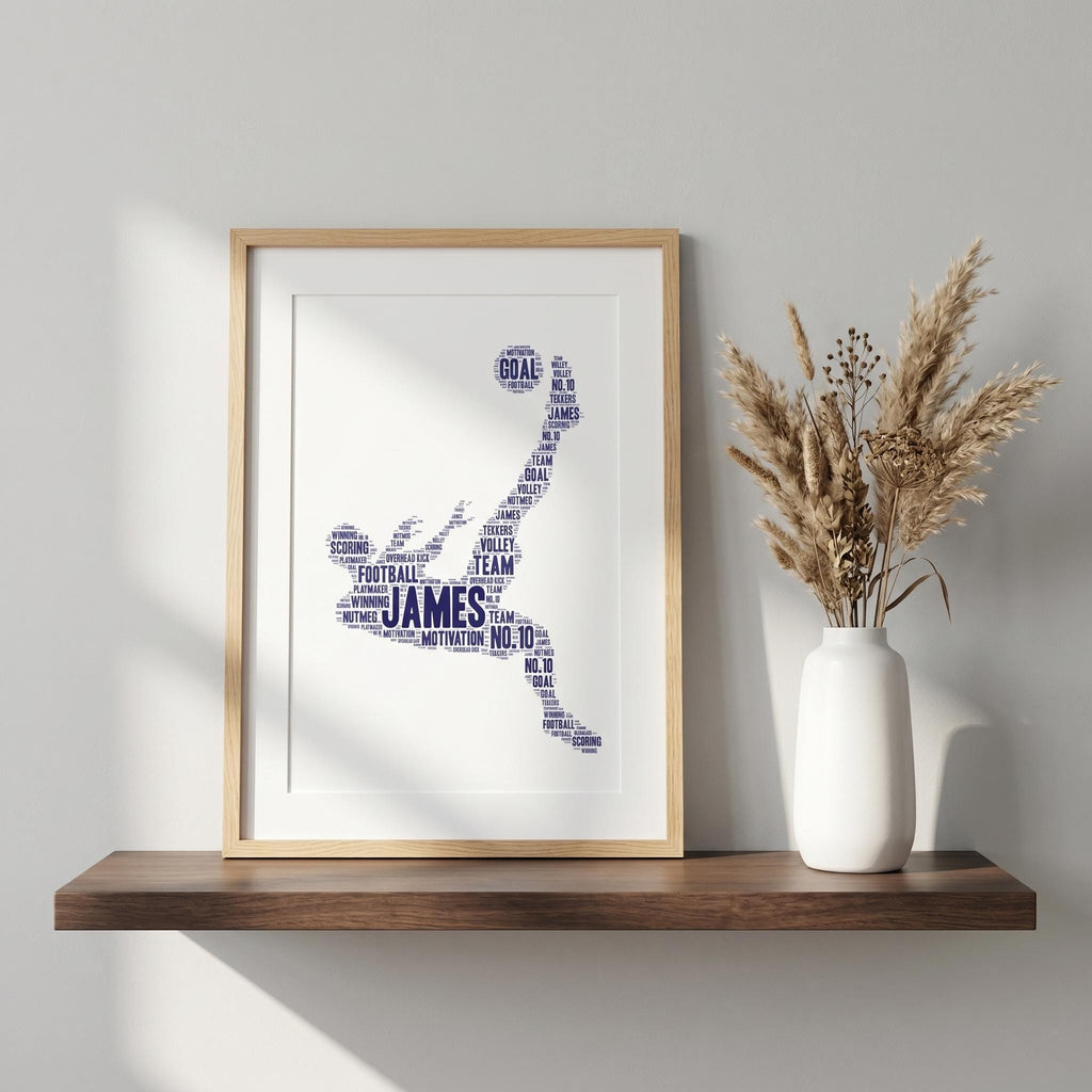 Personalised Football Word Art Print – Custom Player Silhouette Gift (Framed/Unframed)