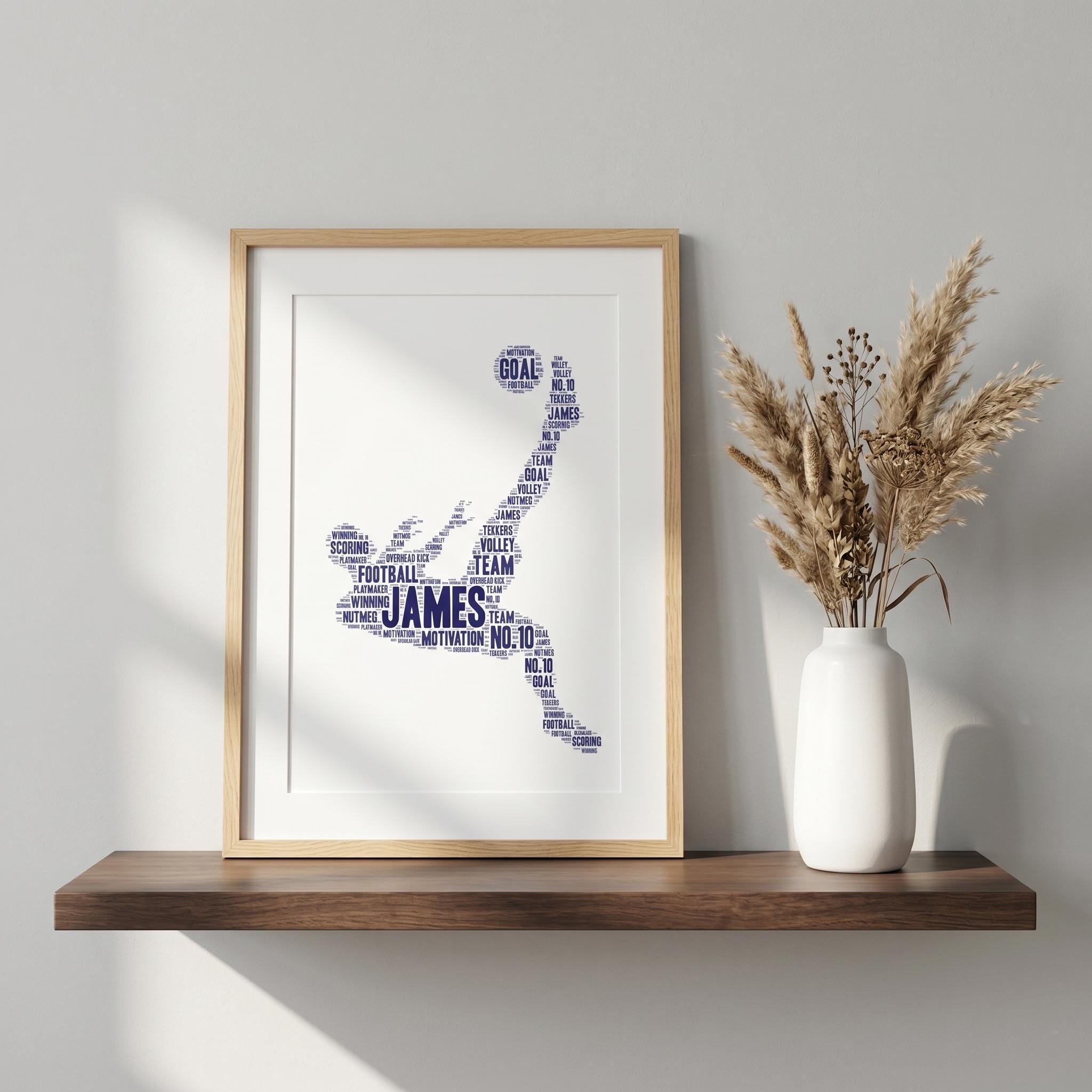 Personalised Football Word Art Print – Custom Player Silhouette Gift (Framed/Unframed)