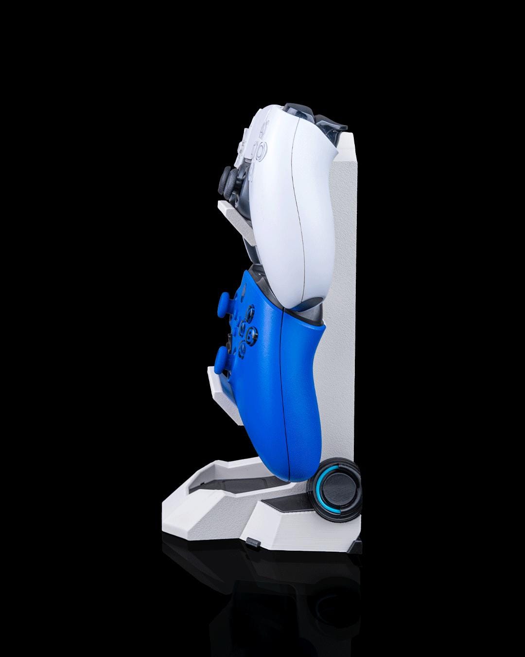 Dual controller stand from the side with both controllers