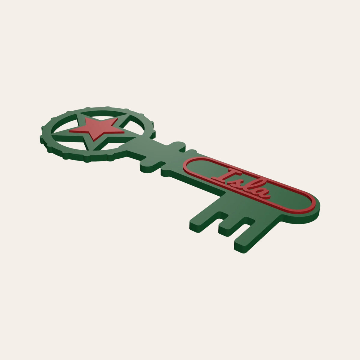 Green Magic Santa Key with a red star handle and a child's name along it