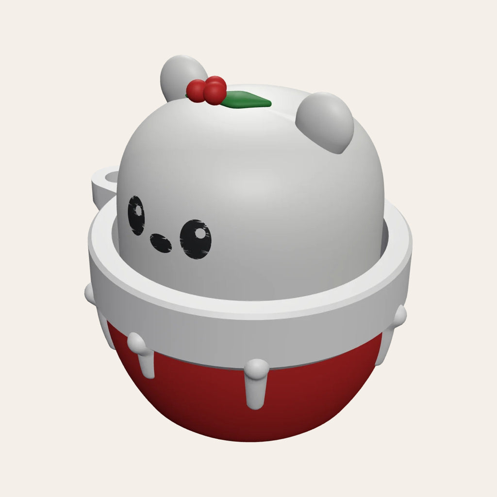 Christmas clicker fidget keyring: a cute polar bear peeping out of a red and white snowy pot