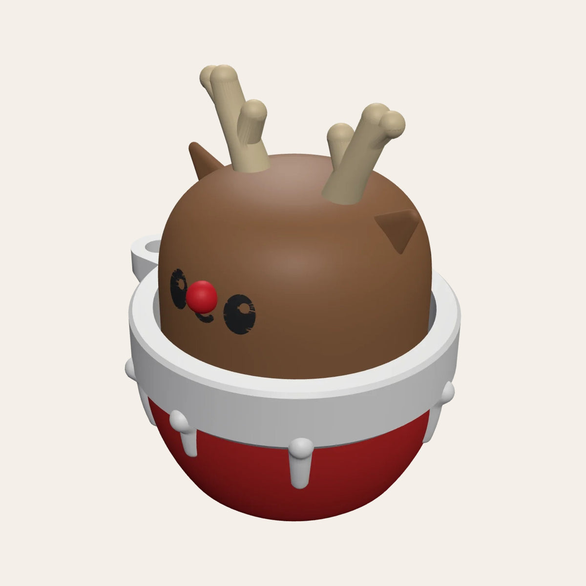 Christmas clicker fidget keyring: a cute reindeer peeping out of a red and white snowy pot