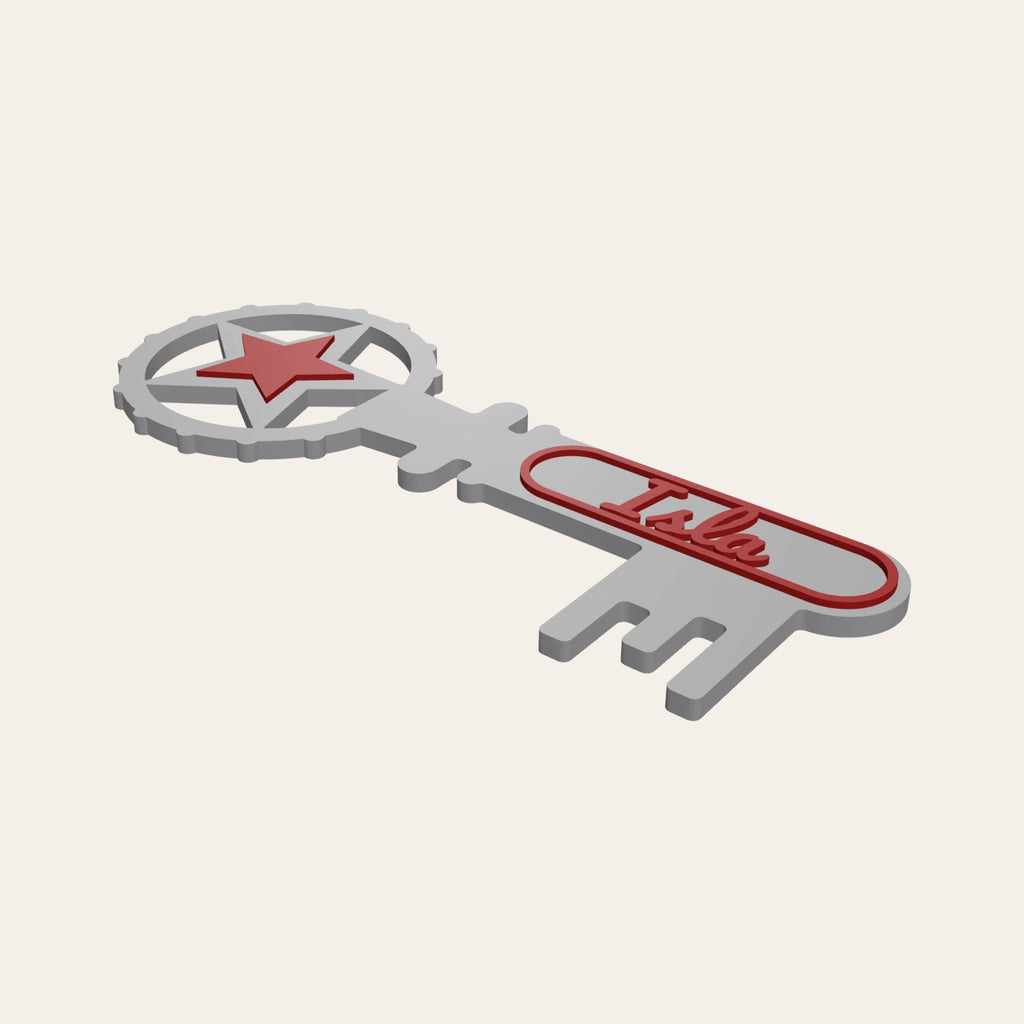 Silver Magic Santa Key with a red star handle and a child's name along it